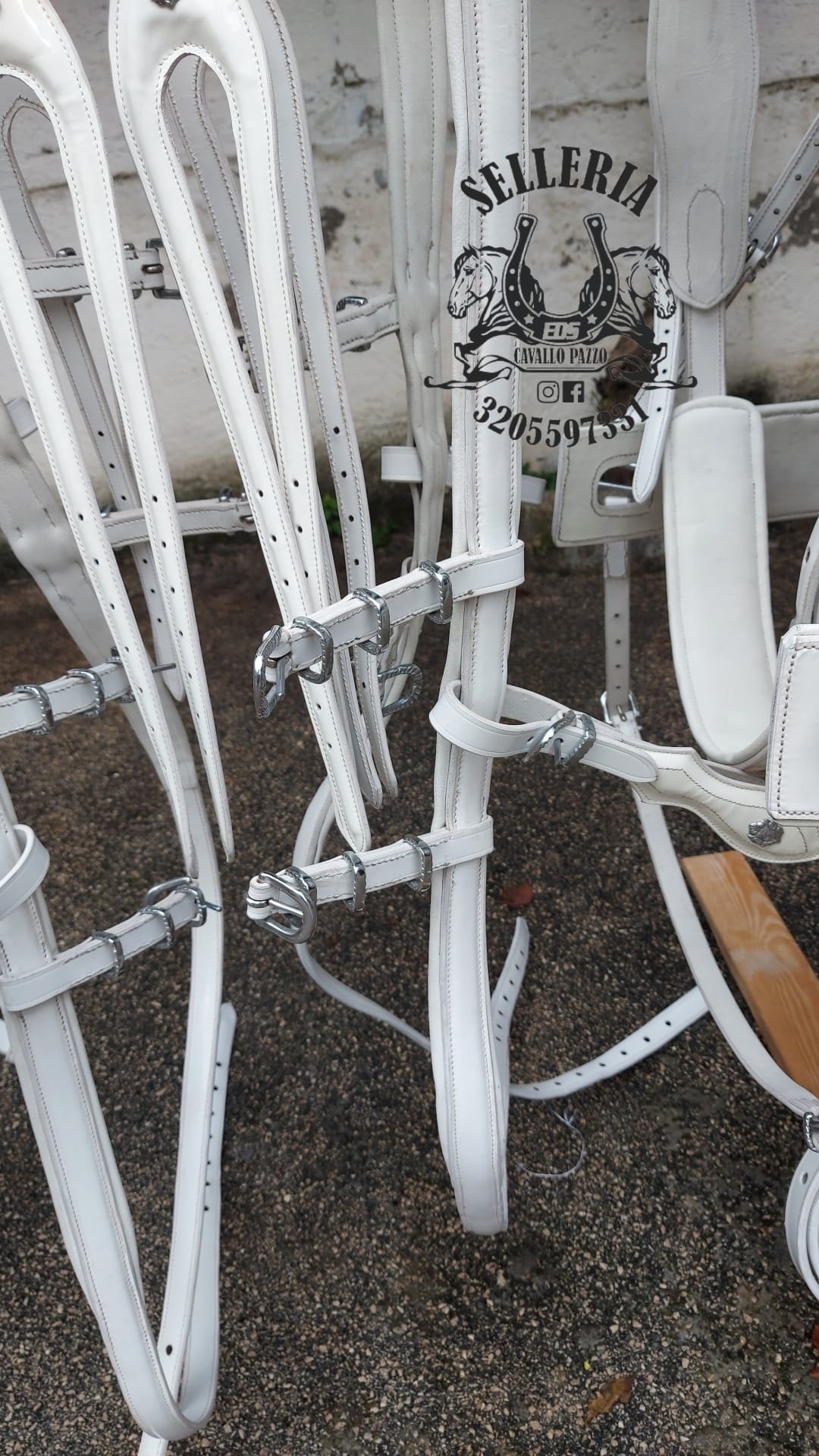 FINIMENTO COMPLETO PER ATTACCO PARIGLIA IN CUOIO BIANCO CON COLLANE / PETTORALE ANATOMIC