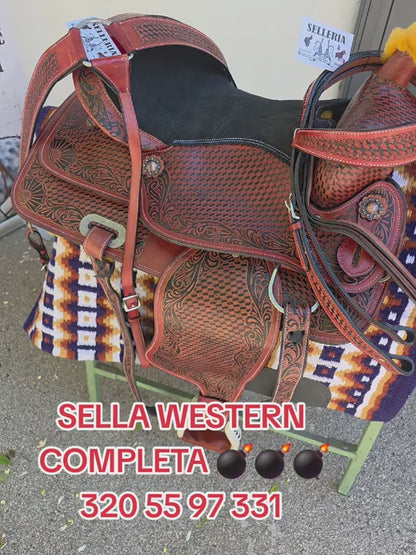 SELLA WESTERN ANATOMIC IN CUOIO INCISO