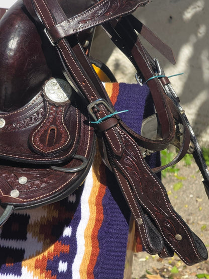 Sella western in cuoio inciso marrone scuro