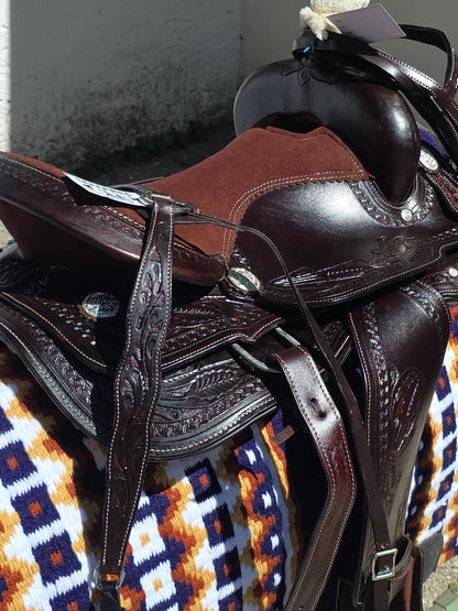 Sella western in cuoio inciso marrone scuro