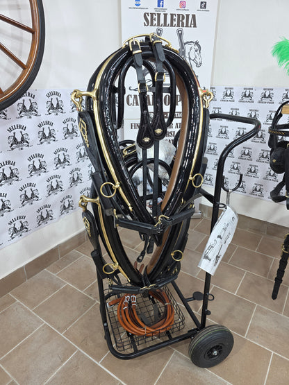 FINIMENTO  IN CUOIO LUCIDO PARTICOLARE E LAVORATO CON PASSANTE UNICO IN CUOIO INCISO / ottone