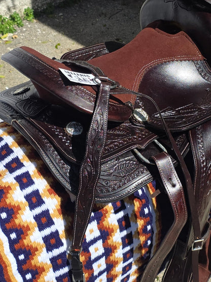 Sella western in cuoio inciso marrone scuro