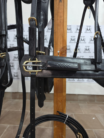 FINIMENTO  IN CUOIO LUCIDO PARTICOLARE E LAVORATO CON PASSANTE UNICO IN CUOIO INCISO / ottone